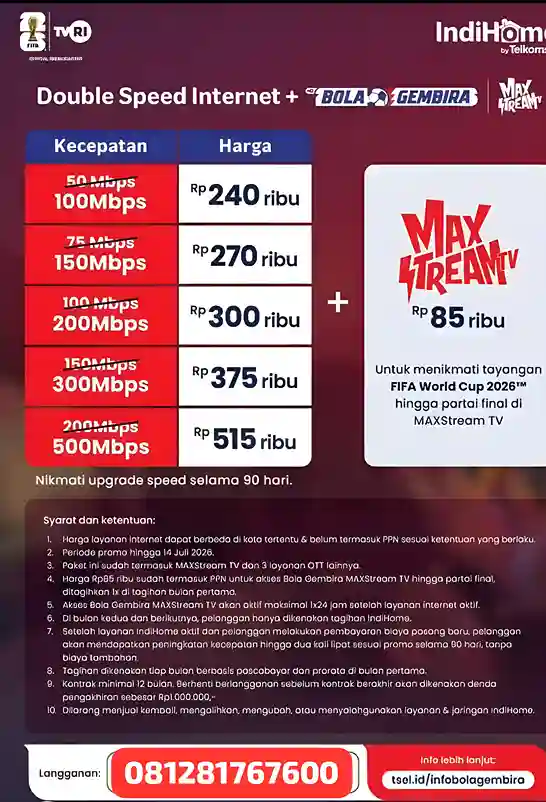 Promo Max Stream IndiHome Jakarta Utara 100 – 500 Mbps